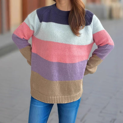 Damen Strickpullover Gestreift Bunt Lässig