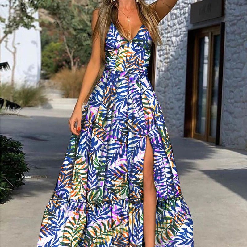 Damen Maxikleid Tropischer Druck Voluminöser Rock Eveloria - Eveloria