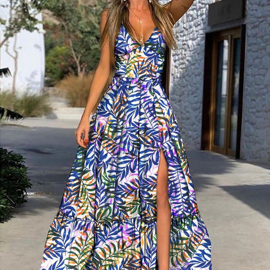 Damen Maxikleid Tropischer Druck Voluminöser Rock Eveloria - Eveloria
