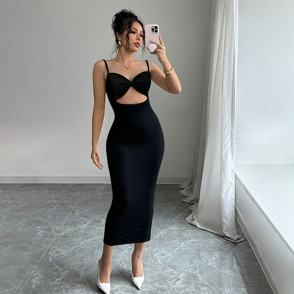 Damen Midi-Kleid Figurbetont mit Cut-Out und Spaghettiträgern - Eveloria