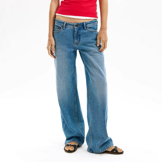 Damen Weite Denim Jeans Lässiger Schnitt Blau Eveloria - Eveloria