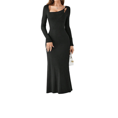 Damen Maxikleid Asymmetrischer Ausschnitt Cut-Out-Detail