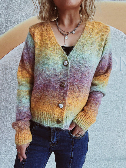 Damen Strickjacke Kuschelig Herzknöpfe Locker Eveloria