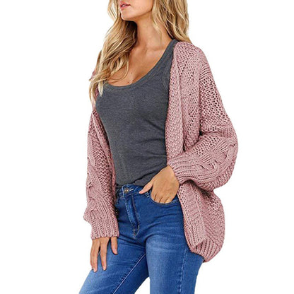 Damen Grobstrick-Cardigan Zopfmuster Weit Schnitt Eveloria