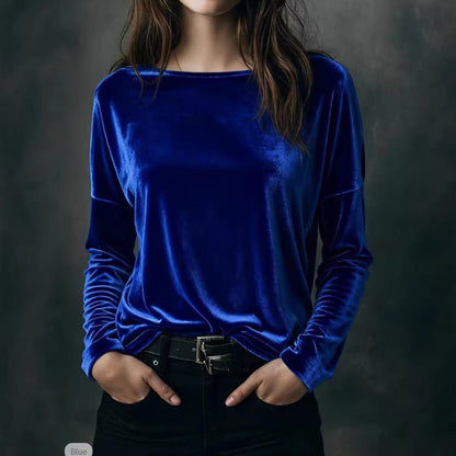 Eveloria Damen Velours-Longsleeve Leicht Schwarz - Eveloria