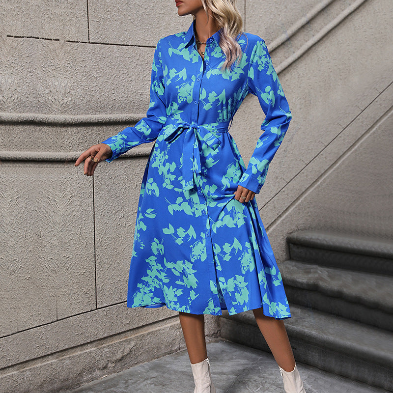 Damen Blusenkleid Floral mit Gürtel Eveloria