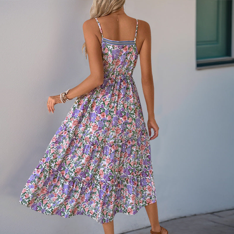 Damen Midikleid Floraler Druck Taillenzug Eveloria