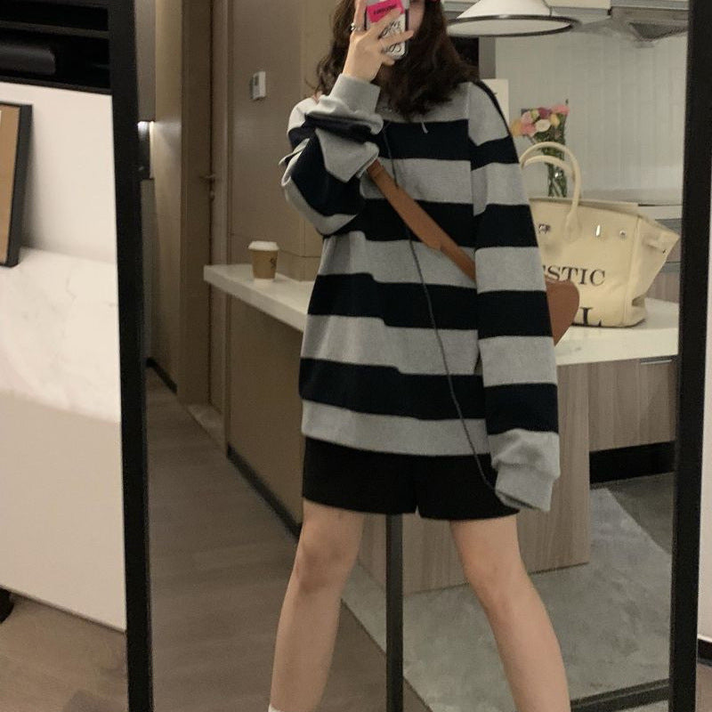 Damen Strickpullover Oversized Breitstreifen Gemütlich