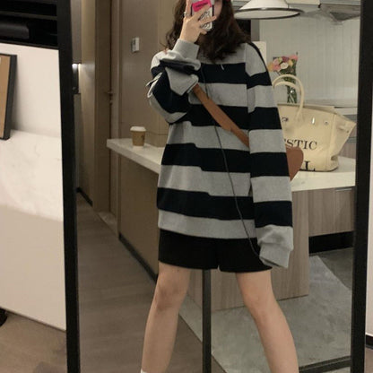 Damen Strickpullover Oversized Breitstreifen Gemütlich
