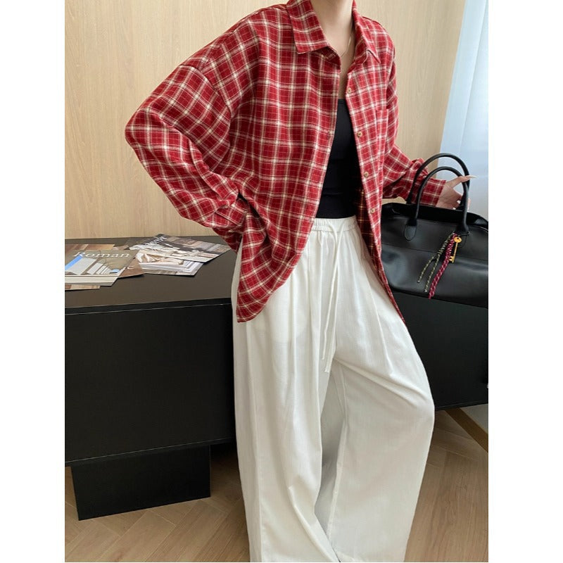 Damen Karobluse Oversized Feine Details Blau