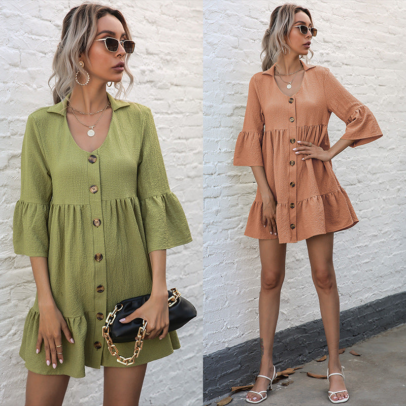 Damen Sommerkleid Raffungen Knöpfe Blumenmuster Pastell