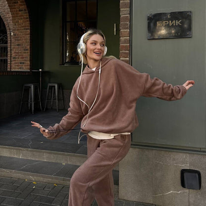 Damen Fleece-Jogginganzug Hochbündig Mit Taschen Grau Eveloria