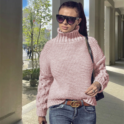 Damen Grobstrickpullover Hochkragen Strukturmaschen Optik Eveloria