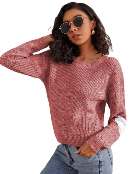 Damen Grobstrickpullover Farbblock-Design Lässig
