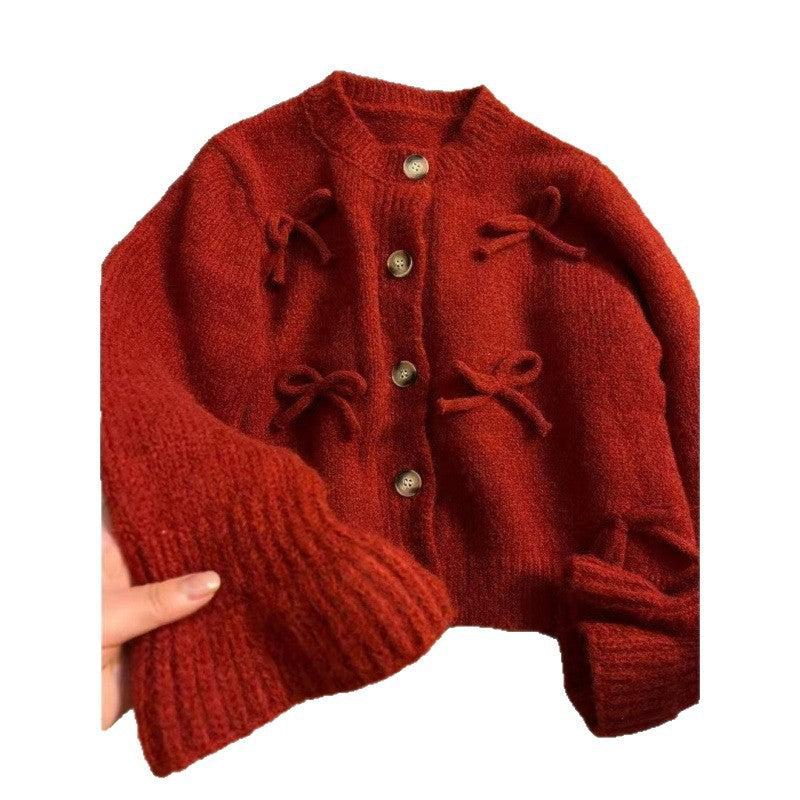 Damen Strickjacke Dekoratives Schleifendesign Eveloria