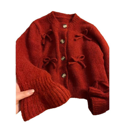 Damen Strickjacke Dekoratives Schleifendesign Eveloria