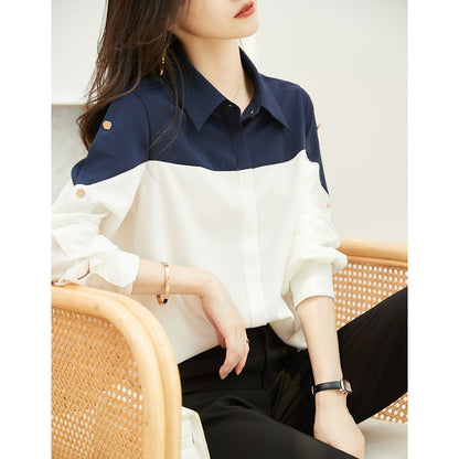 Damen Blusenshirt Farbblock-Design Eveloria