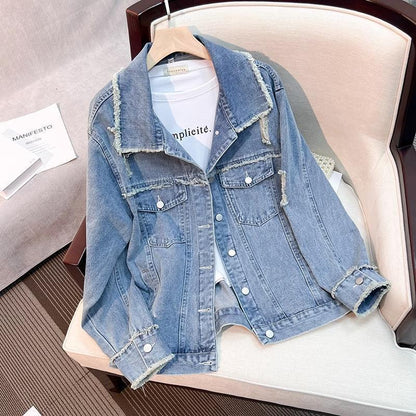 Damen Denimjacke mit Fransen blau Eveloria - Eveloria