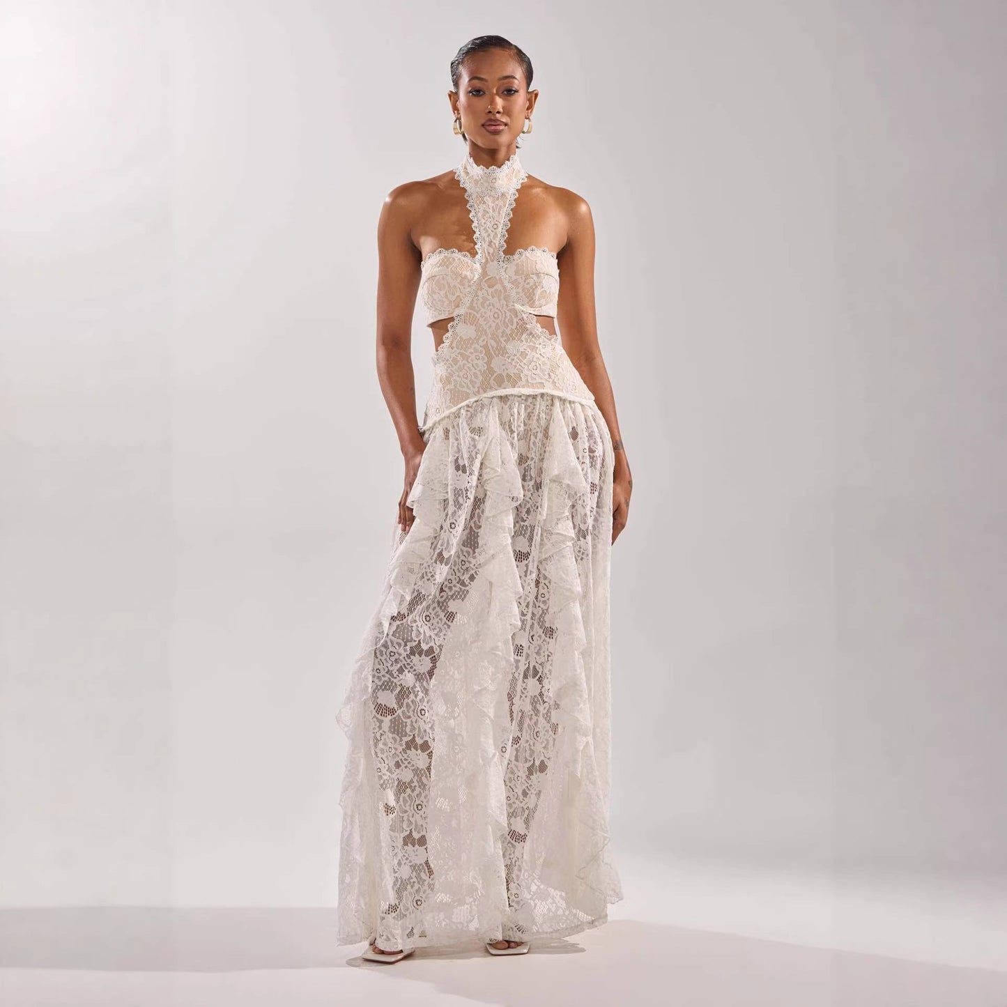 Eveloria Damen Abendkleid Spitze Hochgeschlossen