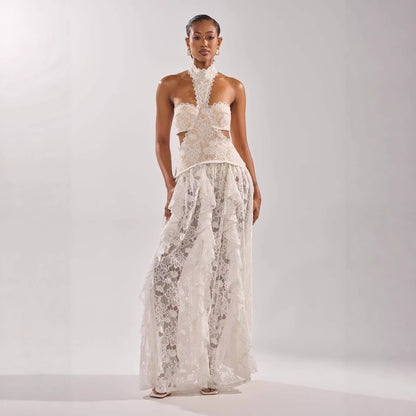 Eveloria Damen Abendkleid Spitze Hochgeschlossen