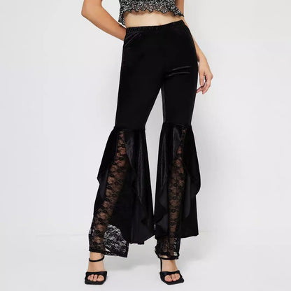 Damen High-Waist Palazzo-Hose Spitzen-Einsätze Schwarz Eveloria - Eveloria