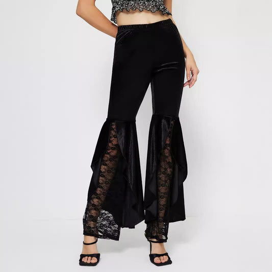 Damen High-Waist Palazzo-Hose Spitzen-Einsätze Schwarz Eveloria - Eveloria