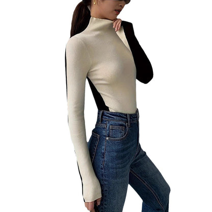 Damen Rollkragenpullover Kontrastärmel Eveloria