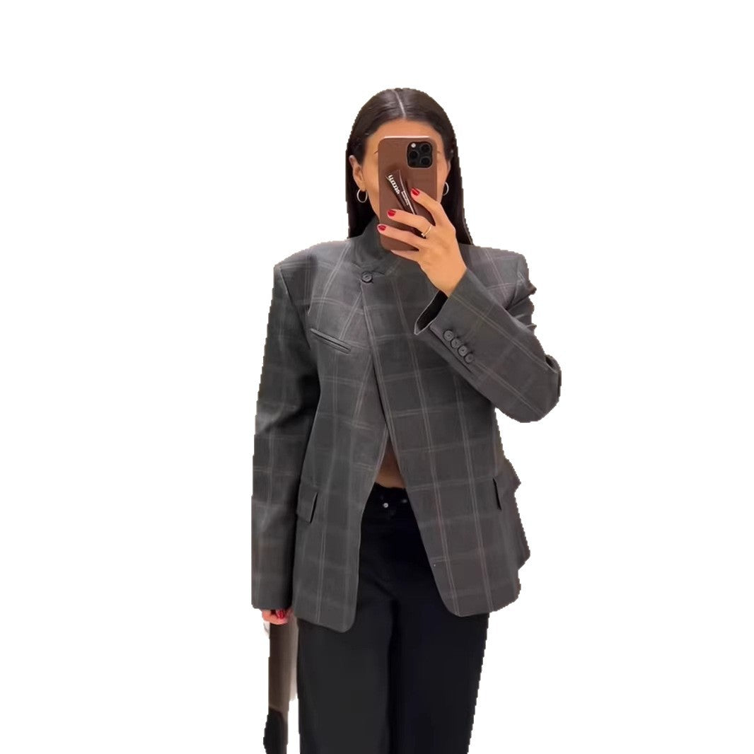 Damen Karo Blazerjacke Moderner Schnitt Eveloria