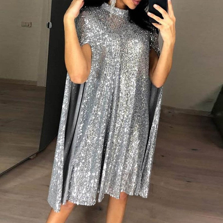 Damen Pailletten-Kleid mit Cape-Ärmeln Eveloria