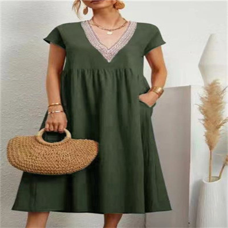 Damen Maxikleid V-Ausschnitt Seidenstoff Elegantes