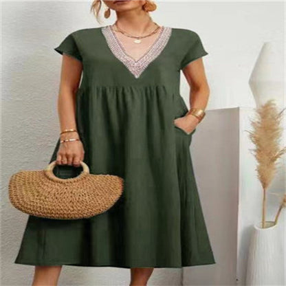 Damen Maxikleid V-Ausschnitt Seidenstoff Elegantes