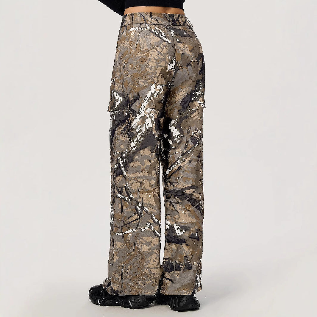 Damen Cargohose Camouflage Modern Baumwolle Beige