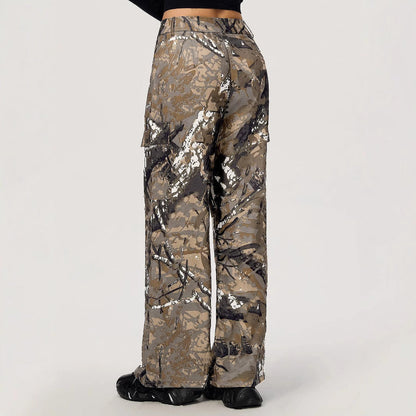 Damen Cargohose Camouflage Modern Baumwolle Beige