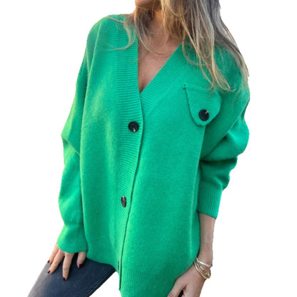 Damen Strickcardigan mit Knöpfen und breiten Ärmeln