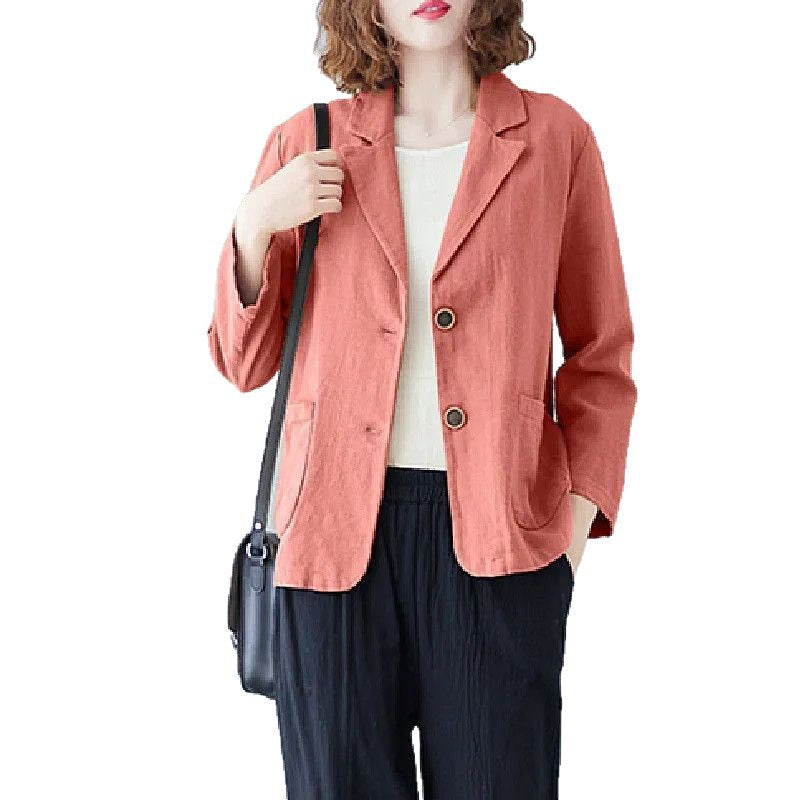 Damen Leinenblazer Lässig Kontrastknöpfe Beige