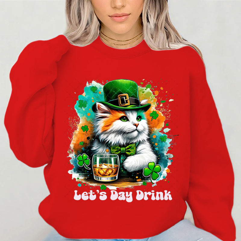Damen Sweatshirt mit Katzenmotiv und Schriftzug