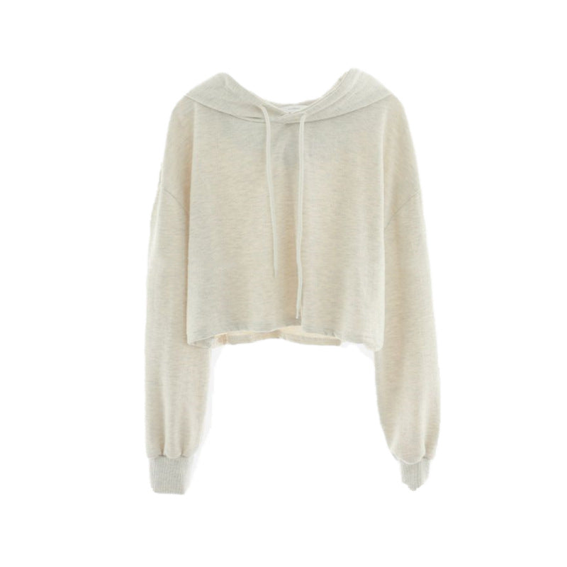 Damen Cropped Kapuzenpullover Eveloria Baumwolle Beige
