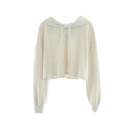 Damen Cropped Kapuzenpullover Eveloria Baumwolle Beige