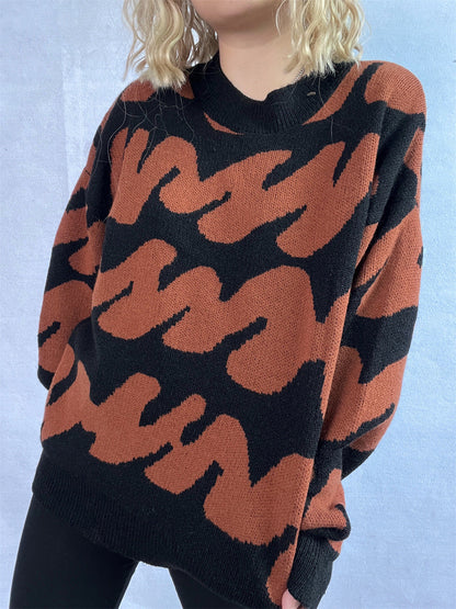 Damen Oversized Strickpullover Auffälliges Muster Eveloria