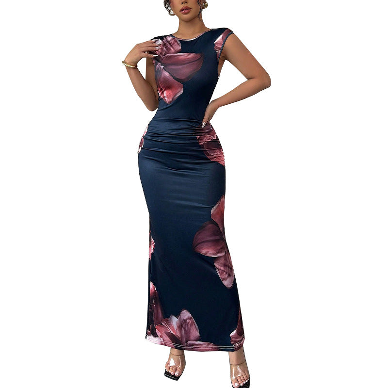Damen Maxikleid Floralmuster Figurformend