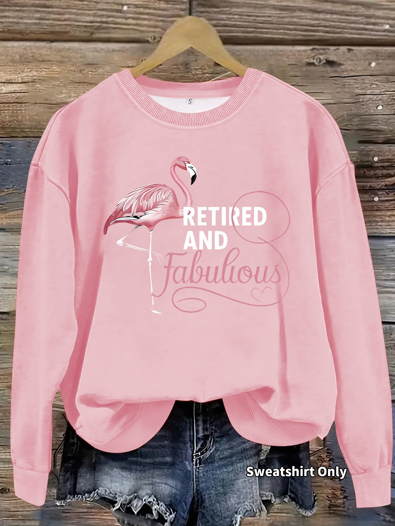 Damen Sweatshirt Flamingo-Motiv Baumwolle