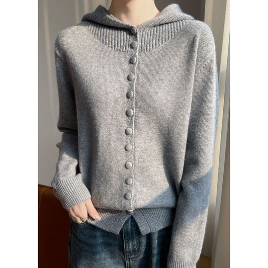 Damen Strickjacke Kapuze Knopfverschluss Eveloria - Eveloria