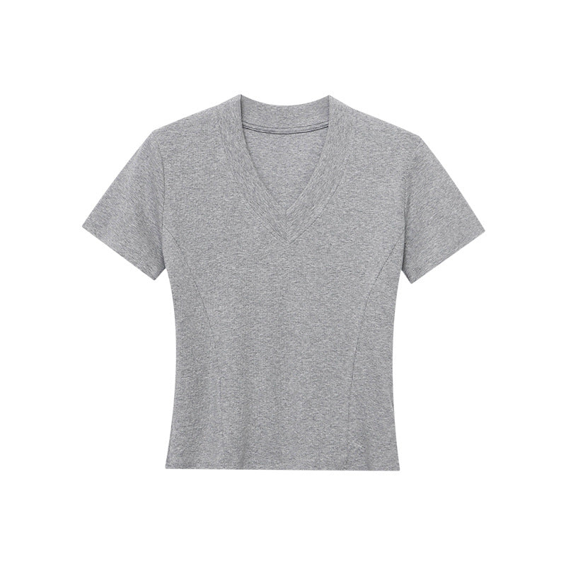Damen V-Ausschnitt T-Shirt Rippstrick Figurbetont Eveloria