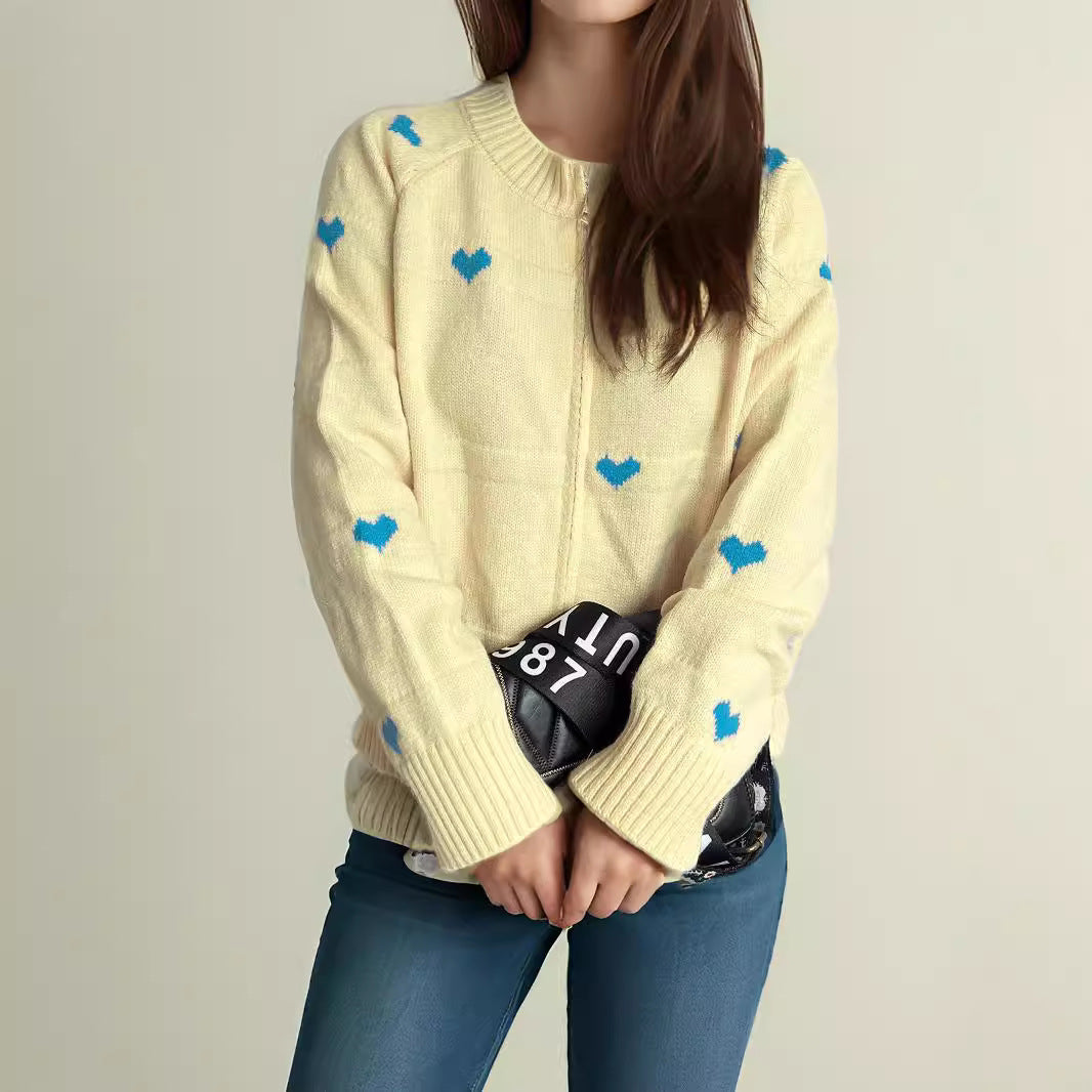 Damen Strickcardigan Herzmuster Reißverschluss Eveloria