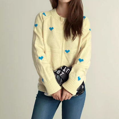Damen Strickcardigan Herzmuster Reißverschluss Eveloria