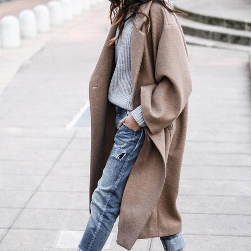 Damen Wollmantel Oversized Klassisches Revers Beige