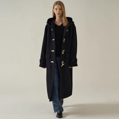 Damen Dufflecoat Lang mit Kapuze Eveloria