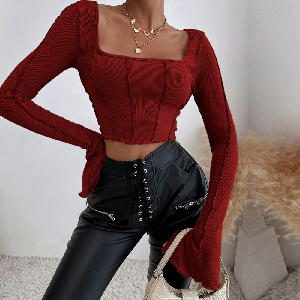 Damen Crop- mit quadratischem Ausschnitt und langen Ärmeln Eveloria