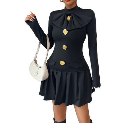 Damen Wickelkleid mit Stehkragen und Knöpfen
