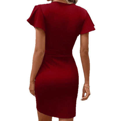 Damen Wickelkleid Rüschenärmel Eveloria
